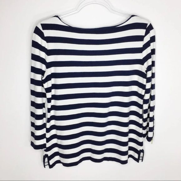 Talbots Striped Top Navy Blue White Top Zipper Sleeves 3/4 Sleeves Sz S - Picture 6 of 6